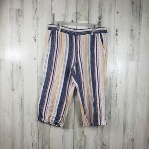 Liz Claiborne classic 55% linen striped colorful capri pants women's size large